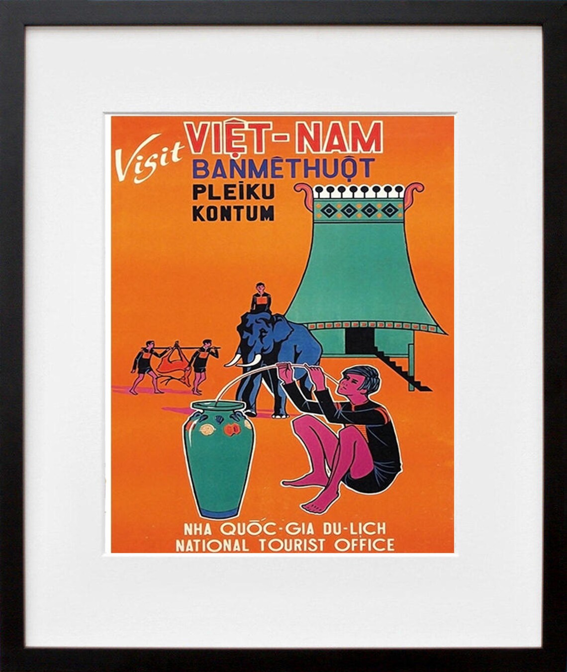 Vietnam Banmethuot Pleiku Kontum Highlands Tourist Vintage Poster