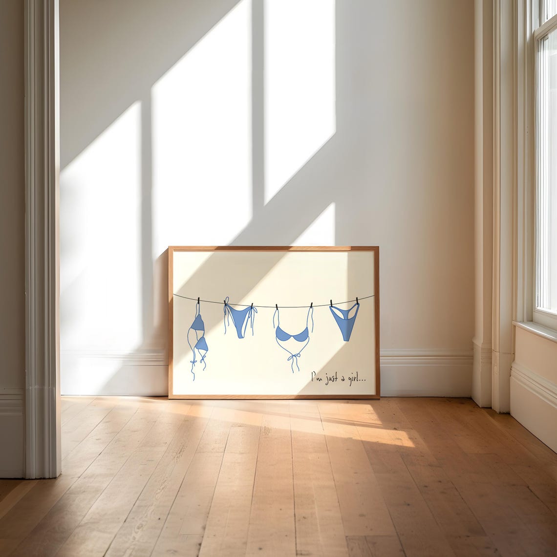 I'm Just a Girl Blue Bikini Line Clothesline Coastal Bedroom Wall Art - Image 2