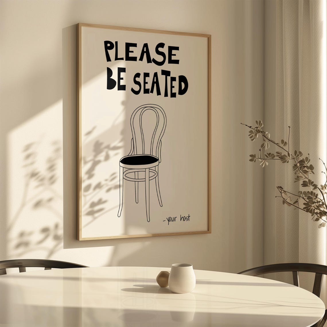 Please Be Seated Bentwood Chair Minimalist Hostess Kitchen Wall Art - Image 3