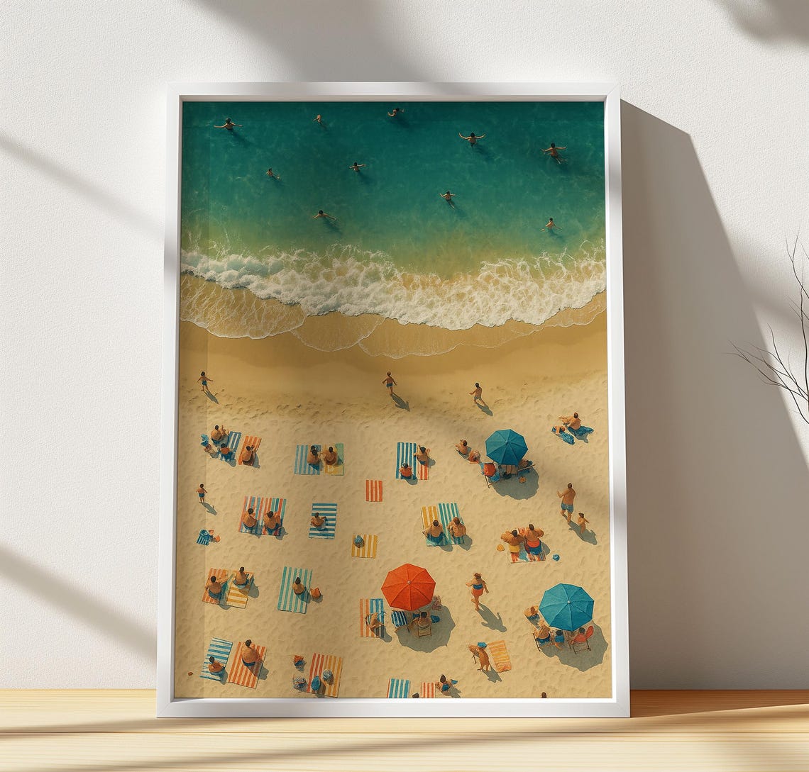 Aerial Beach View Colorful Umbrellas Turquoise Ocean Summer Poster