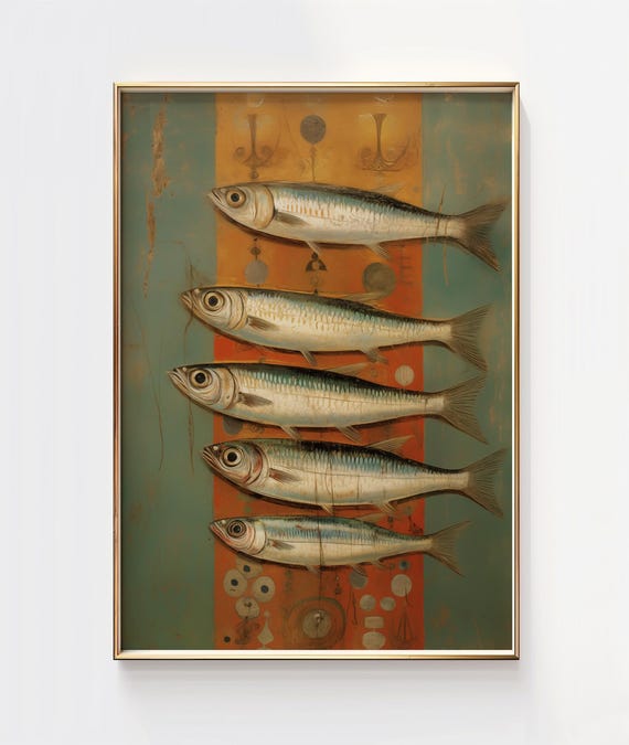Sardines Still Life Art Print Vintage Fish Painting