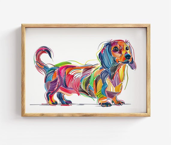 Colorful Dachshund Art Print Modern Dog Nursery Decor