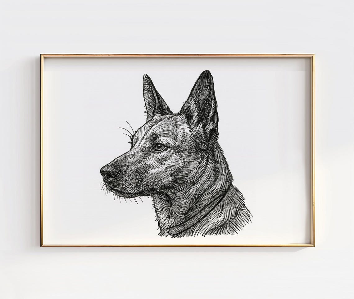 Australian Cattle Dog Line Art Print Minimalist Pet Portrait