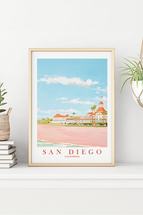 San Diego California Beach Hotel Pink Shore Travel Art Print