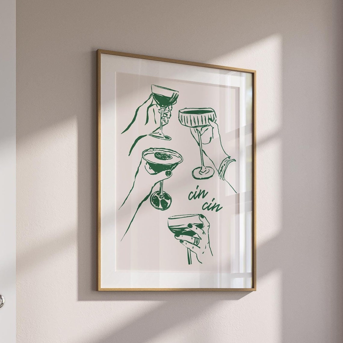 Cin Cin Green Wine Hands Cheers Modern Home Bar Cart Art Poster - Image 3