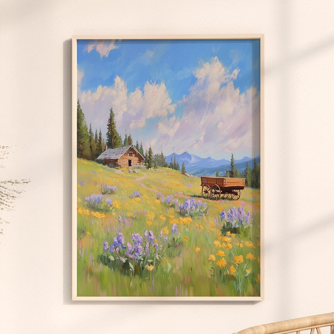 Western Ranch Cabin Wildflower Meadow Painting Rustic Cowboy Poster