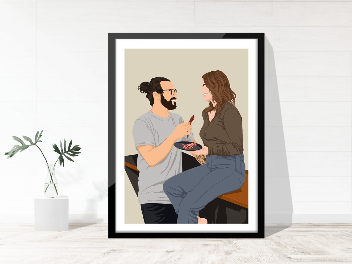 Custom Couple Illustration Portrait, Anniversary Gift