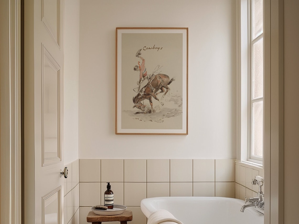 Vintage Western Cowboy Bathroom Art Print