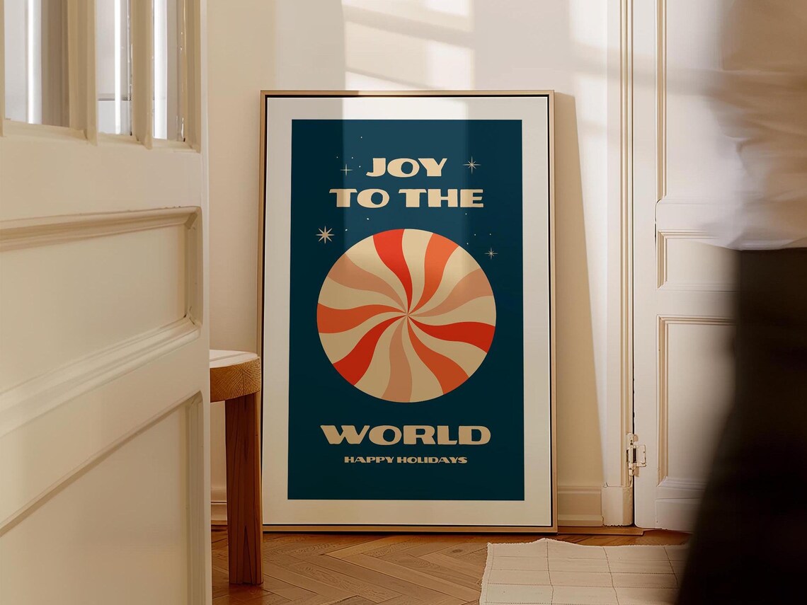 Holiday Joy Retro Christmas Art Poster, Kitchen Decor