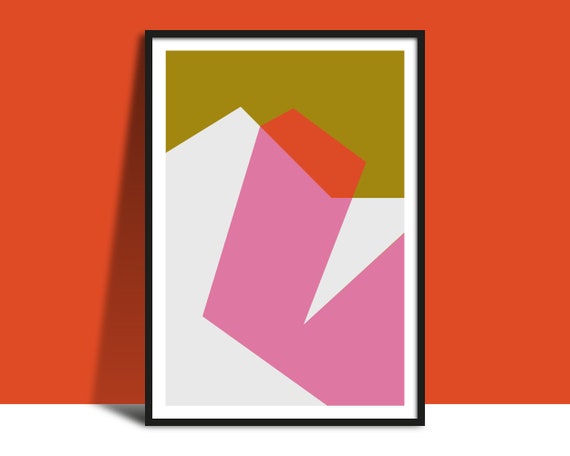 Abstract Pink And Bronze Shapes Wall Art Instant Printable Bright Modern Illustration Poster Bold Architectural Shapes