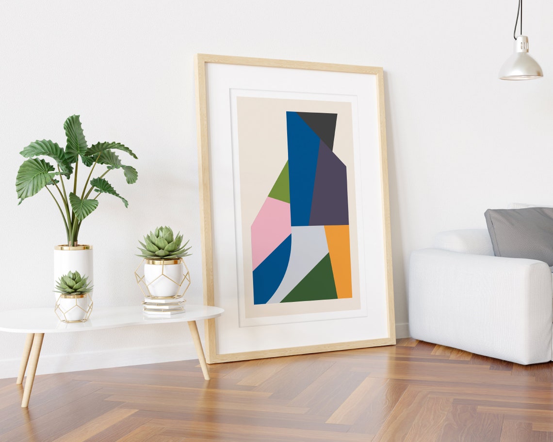 Blue Pink and Orange Geometric Shapes Modern Abstract Poster - Image 3