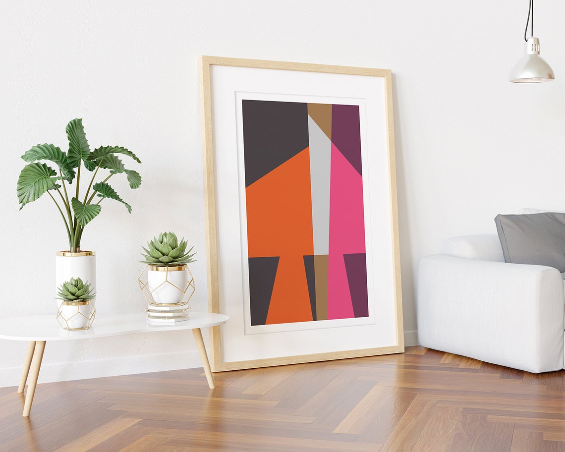 Bright Orange and Pink Geometric Shapes Modern Abstract Poster - Image 3