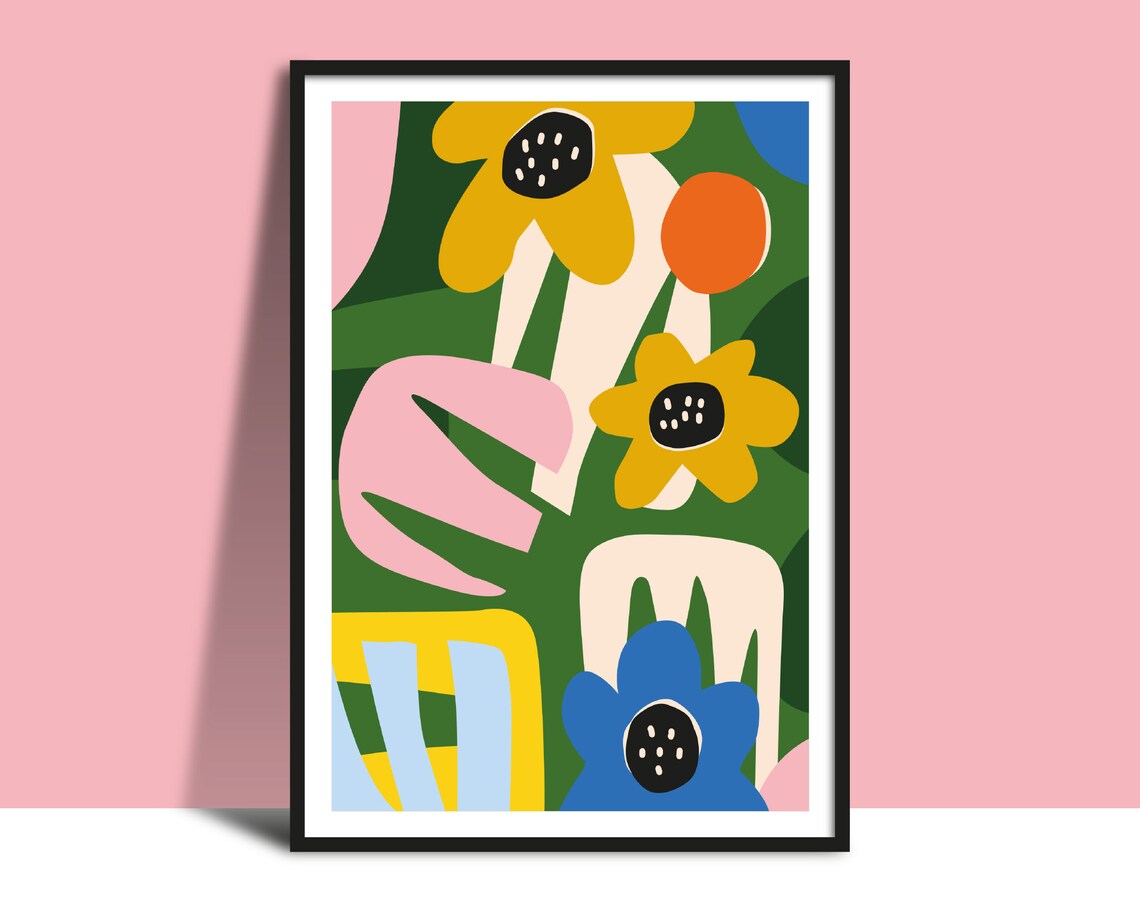 Abstract Flower Collage Poster, Bold Line Design