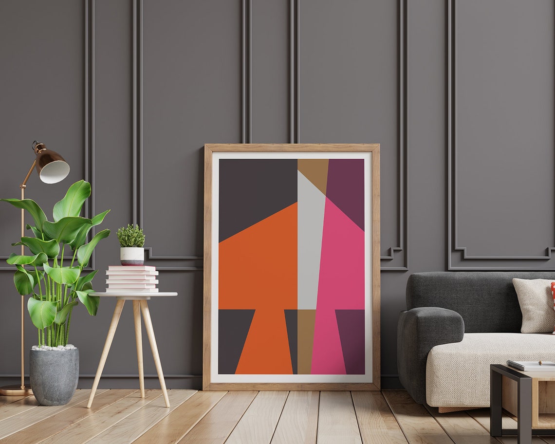 Bright Orange and Pink Geometric Shapes Modern Abstract Poster - Image 2