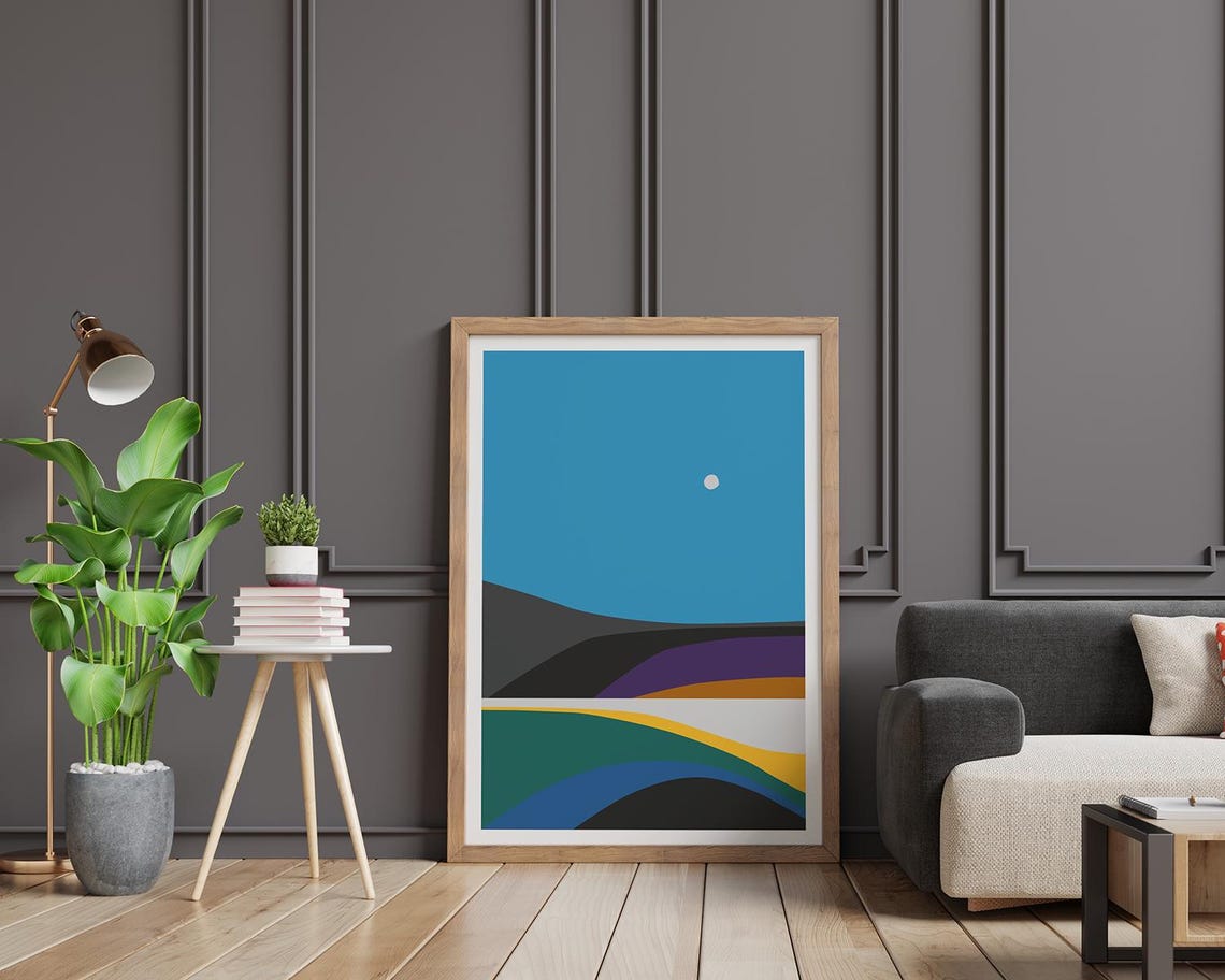 Bold Color Block Minimal Landscape Midnight Moon Graphic Poster - Image 2