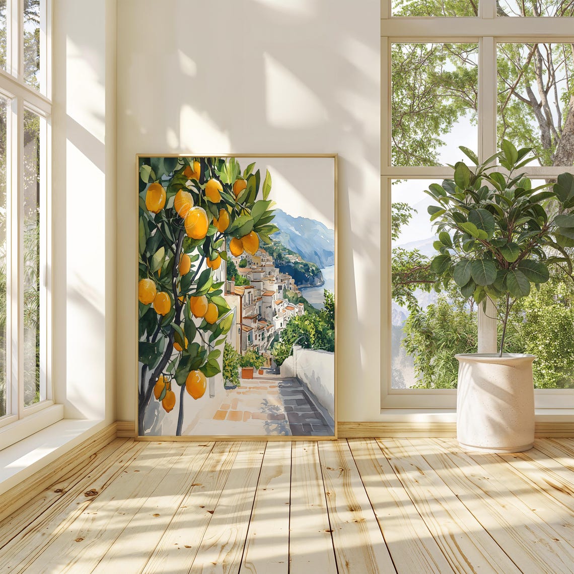 Amalfi Coast Italy Watercolor Travel Poster Watercolor Lemons Positano Italian Beach Coast Art Print Italian Beach Coast Art Print - Image 4