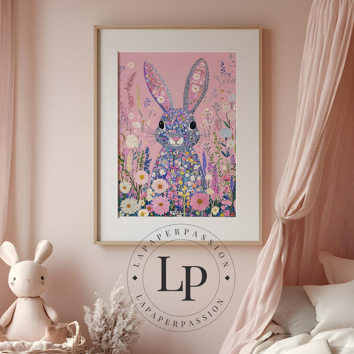 Floral Bloomcore Bunny Rabbit Art Print, Nursery Decor - Image 5