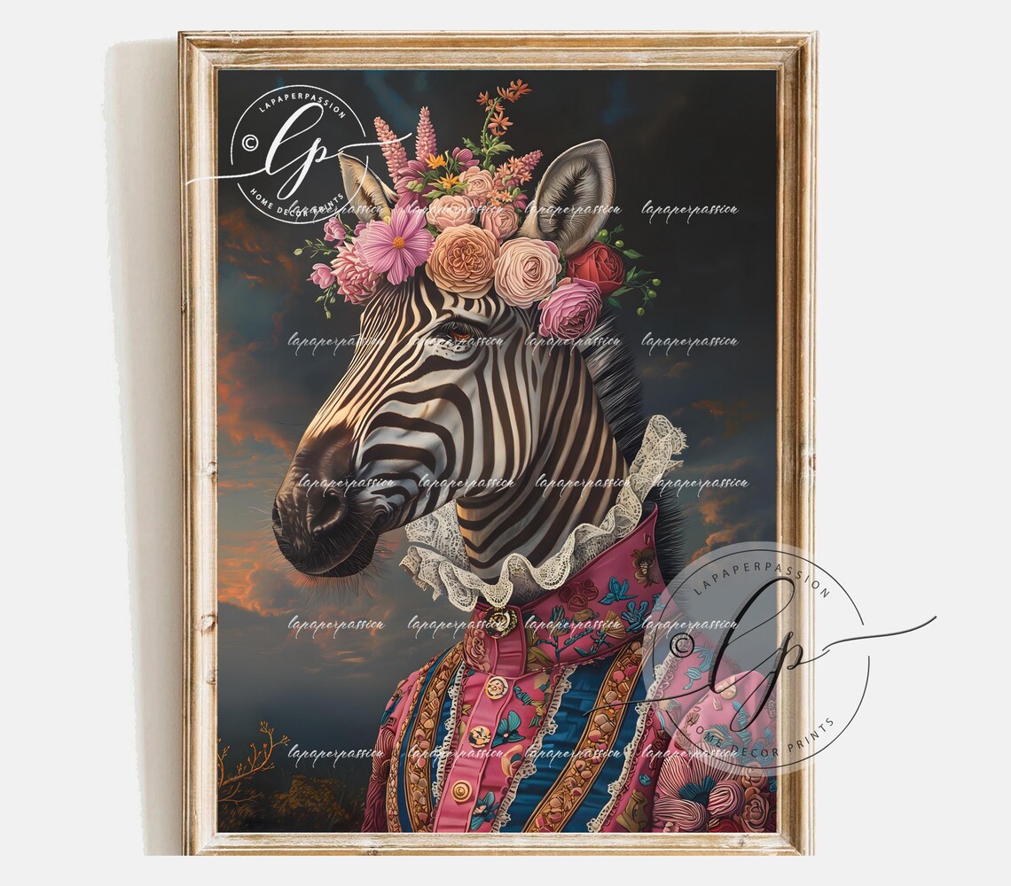 Zebra Flower Crown Profile Vintage Brocade Jacket Maximalist Print