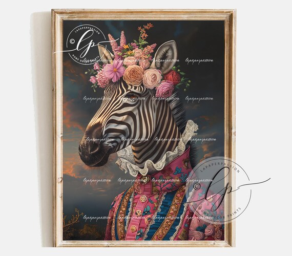 Zebra Flower Crown Profile Vintage Brocade Jacket Maximalist Print