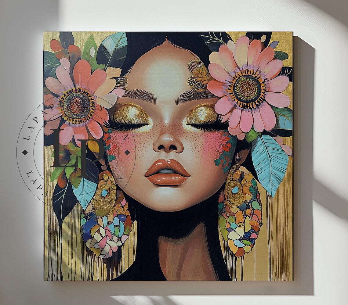Floral Silhouette Woman Portrait, Maximalist Decor - Image 4