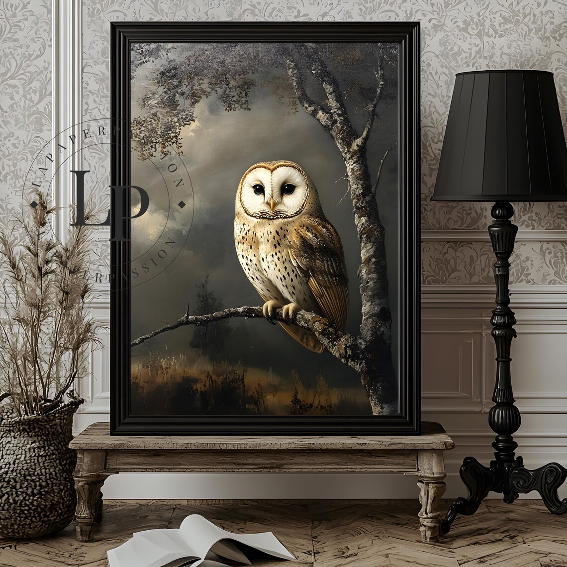 Vintage Owl Oil Painting, Antique Dark Academia - Image 4