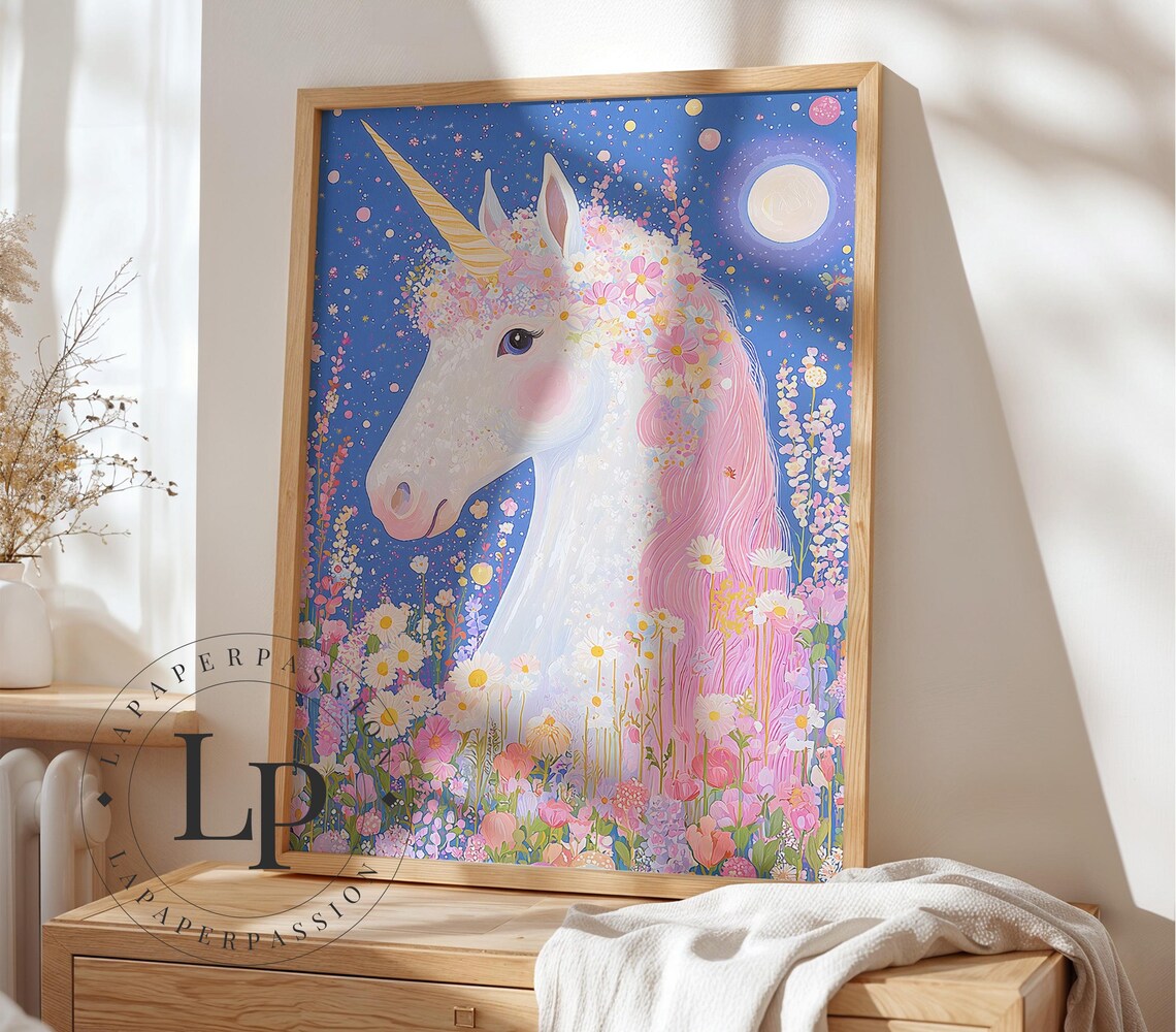 Whimsical Unicorn Art Print, Girly Nursery Decor