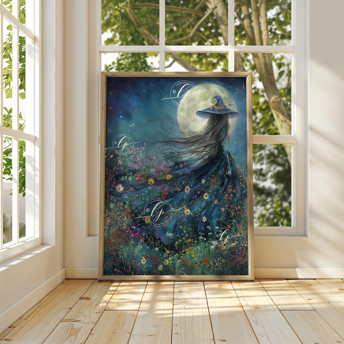 Cottagecore Meadow Witch with Wildflowers Art Print - Image 3