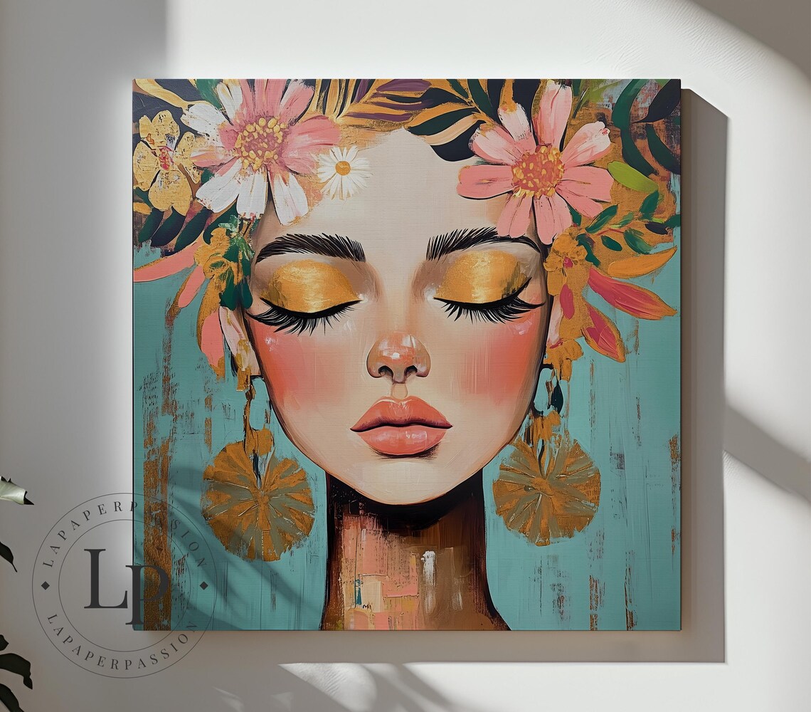 Floral Silhouette Woman Portrait, Maximalist Decor