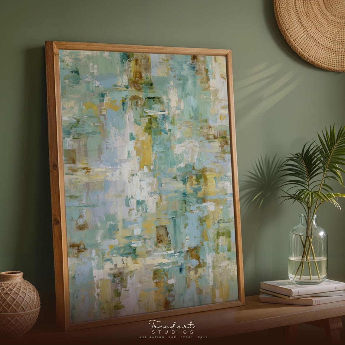 Teal And Mustard Abstract Coastal Brushstroke Modern Art Poster
