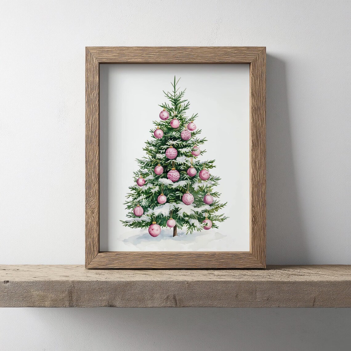 Pink Christmas Tree Watercolor Holiday Art Print - Image 3