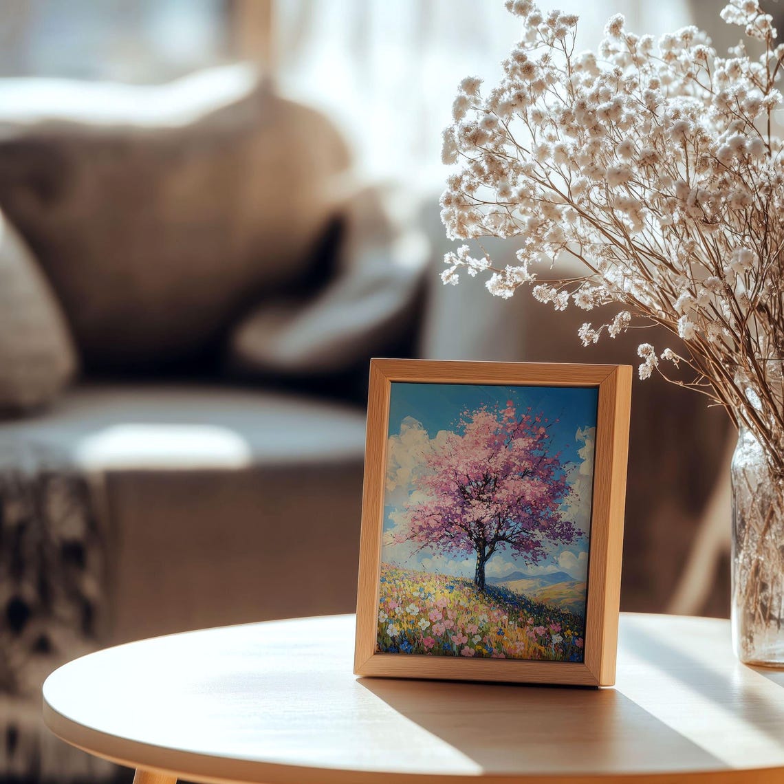 Cherry Blossom Tree Over Wildflower Meadow Spring Art Poster - Image 2