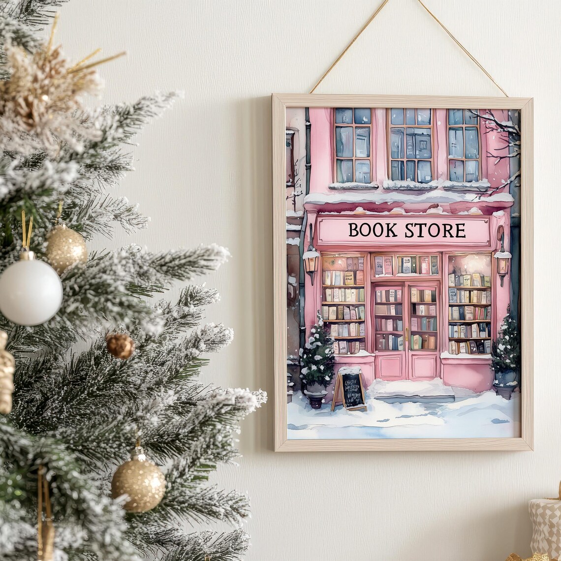 Winter Bookstore Cozy Christmas Bookshop Art Print - Image 6