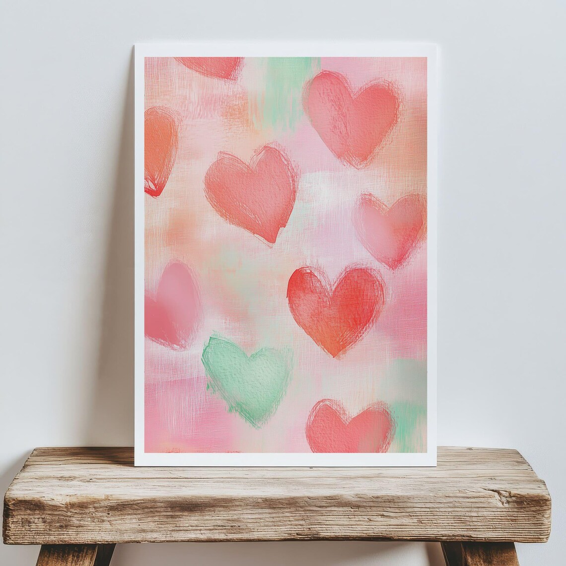 Sweet Pastel Hearts Pattern Pink Coral Mint Watercolor Poster - Image 5