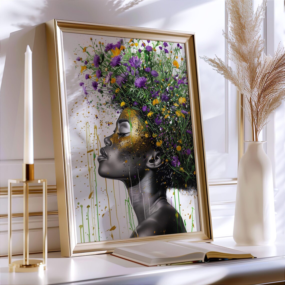 Black Woman Floral Afro Hair Portrait Afrocentric Art Poster - Image 7