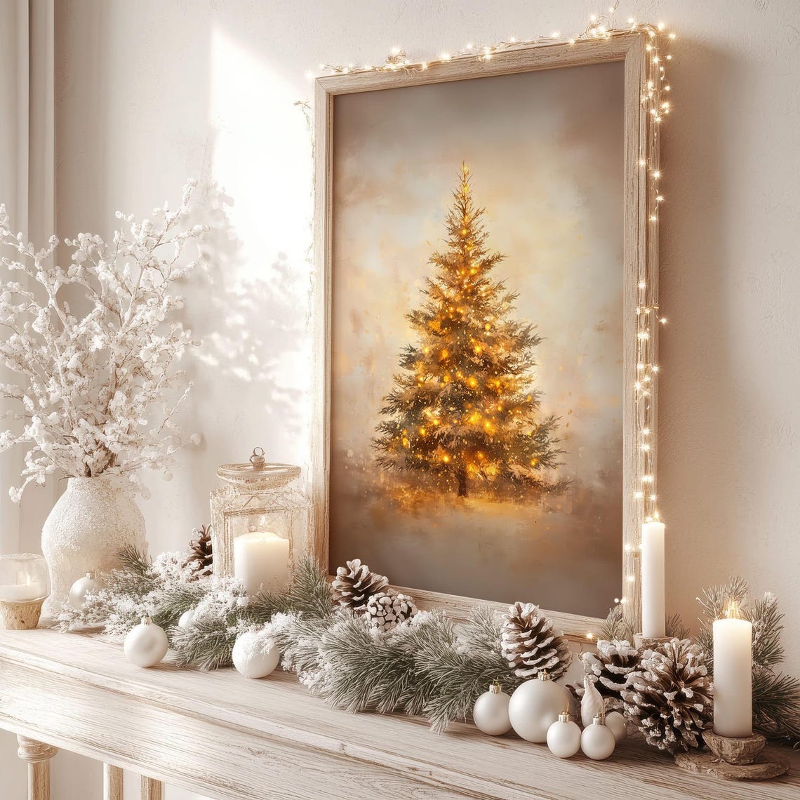 Golden Lit Christmas Tree Warm Winter Holiday Decor Art Poster - Image 2