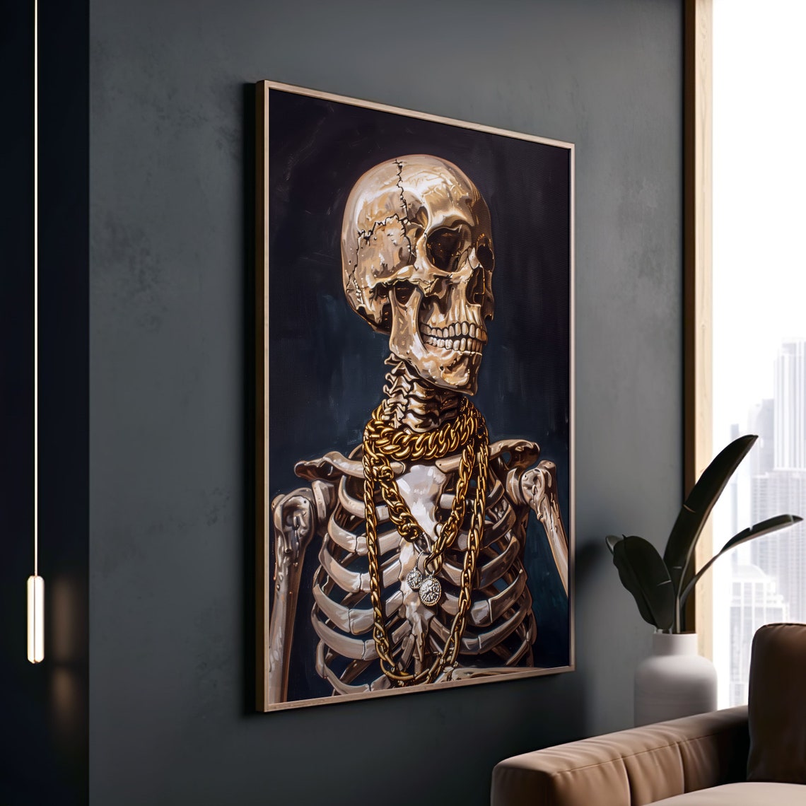 Luxury Skeleton Wearing Gold Chains Gothic Dark Aesthetic Art Poster - Image 2