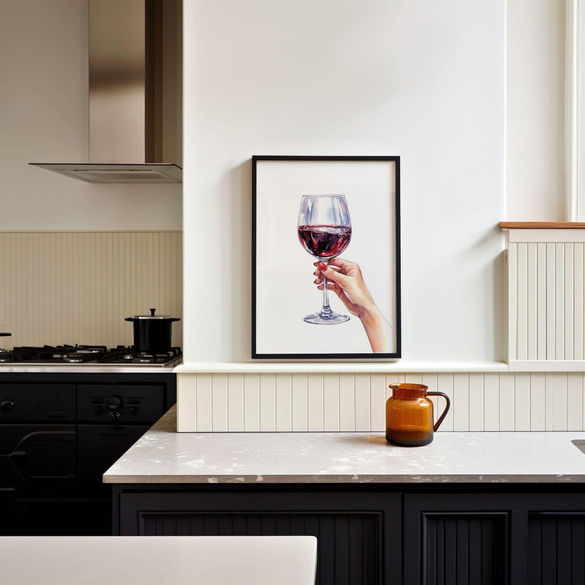 Hand Holding Red Wine Glass Watercolor Kitchen Bar Wall Poster - Image 5