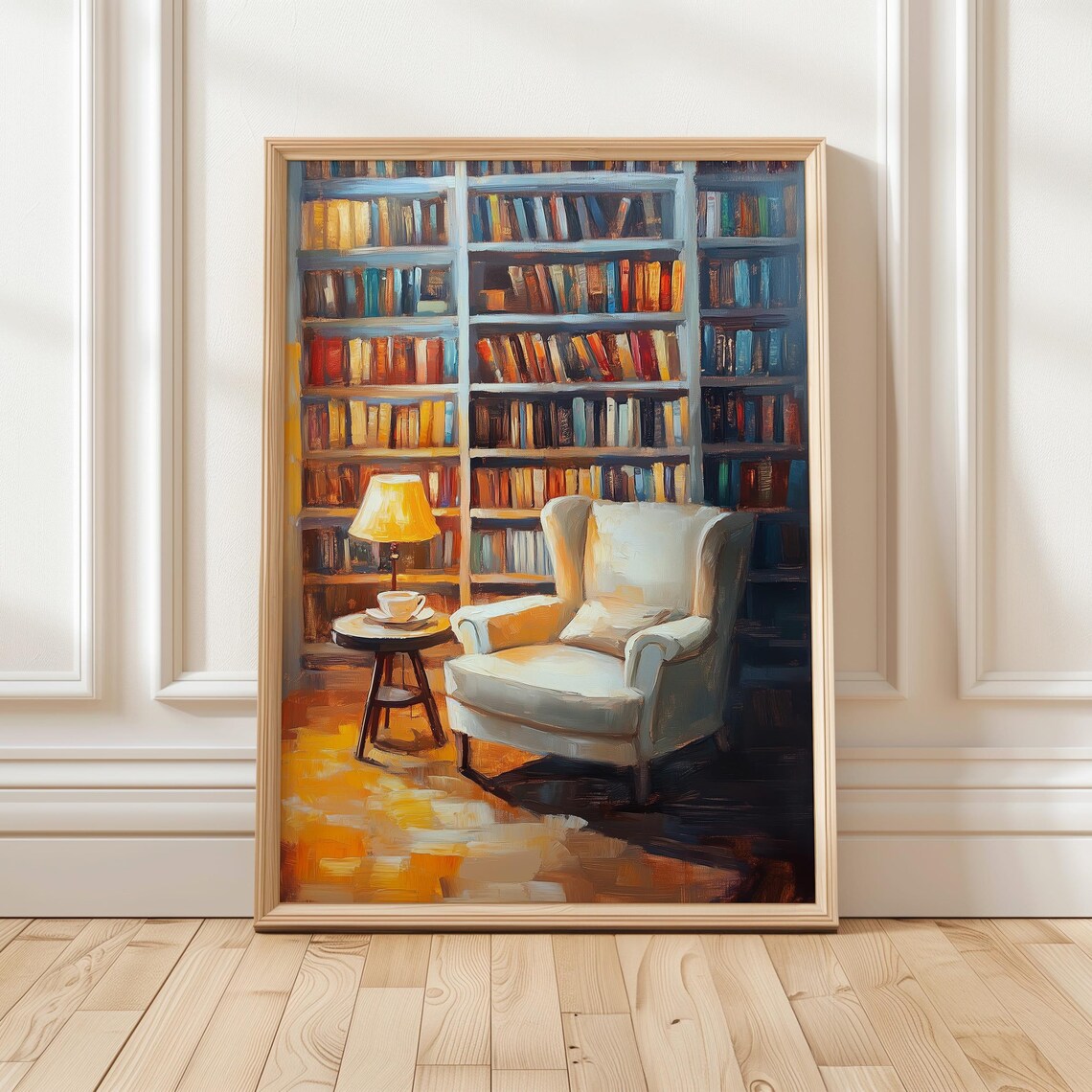 Cozy Reading Nook Armchair Library Oil Painting Book Decor Poster