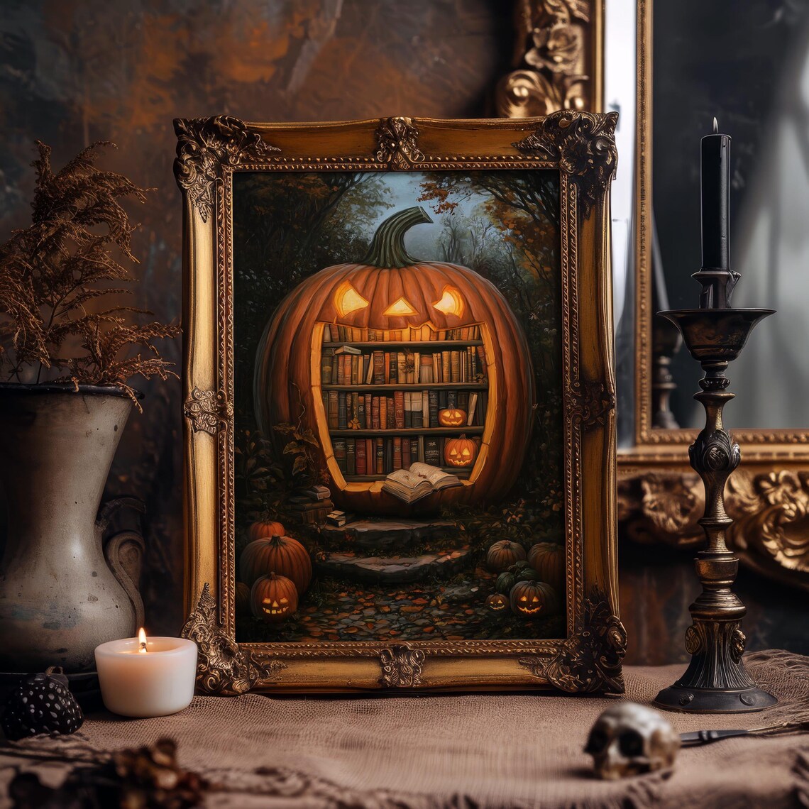 Giant Jack-O-Lantern Secret Library Halloween Spooky Books Poster - Image 2