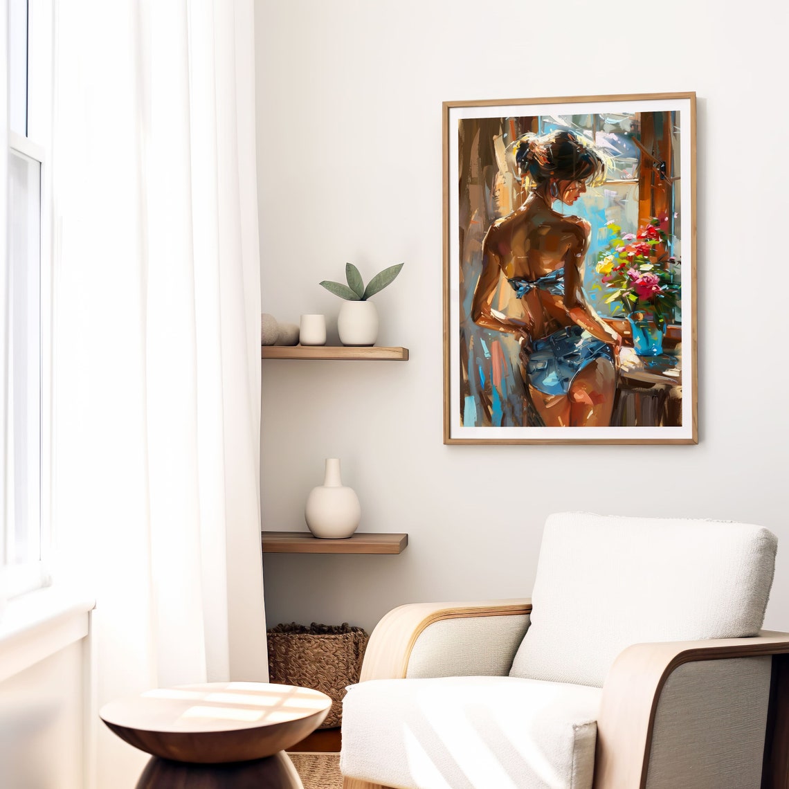 Woman in Denim Shorts by Window Impressionist Painting Poster - Image 5