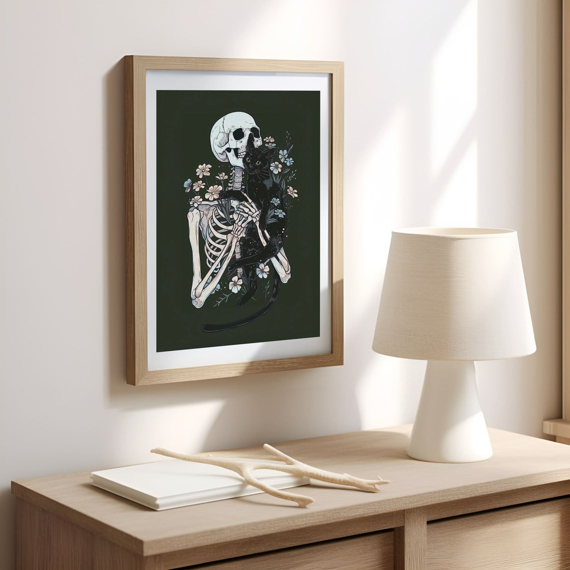 Floral Skeleton Hugging Black Cat Gothic Halloween Night Poster - Image 7