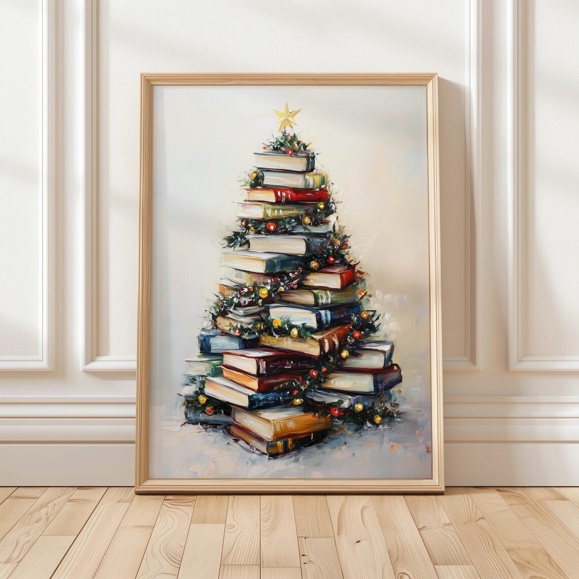 Book Tree Christmas Art Print, Cozy Holiday Decor