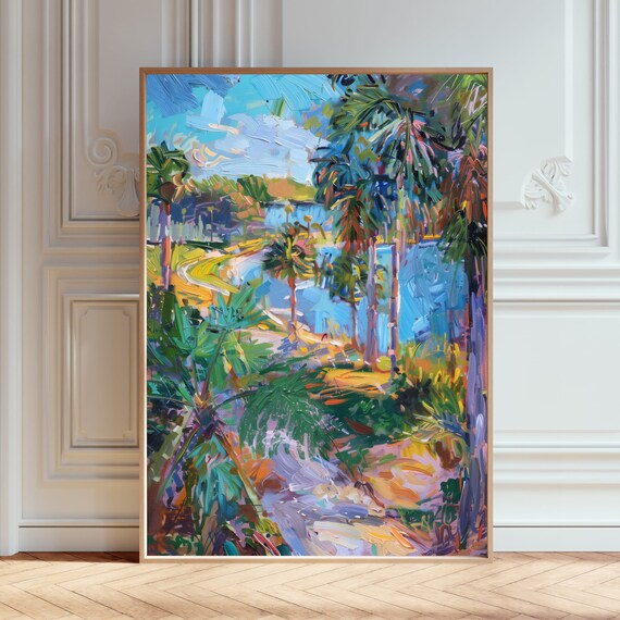 Tropical Palm Lagoon Vibrant Colorful Nature Painting Art Poster