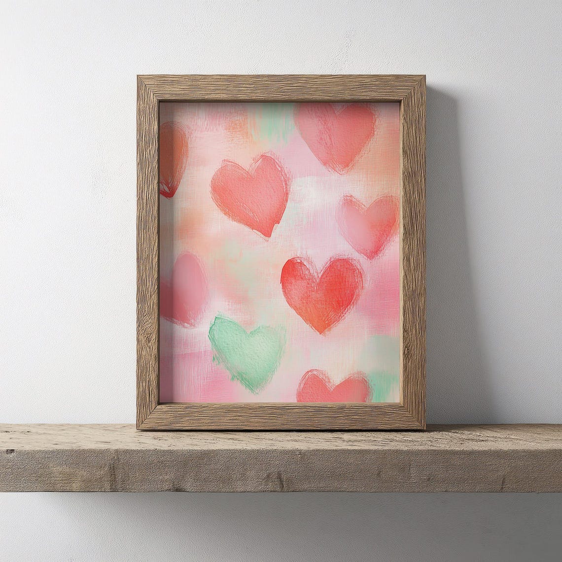 Sweet Pastel Hearts Pattern Pink Coral Mint Watercolor Poster - Image 2