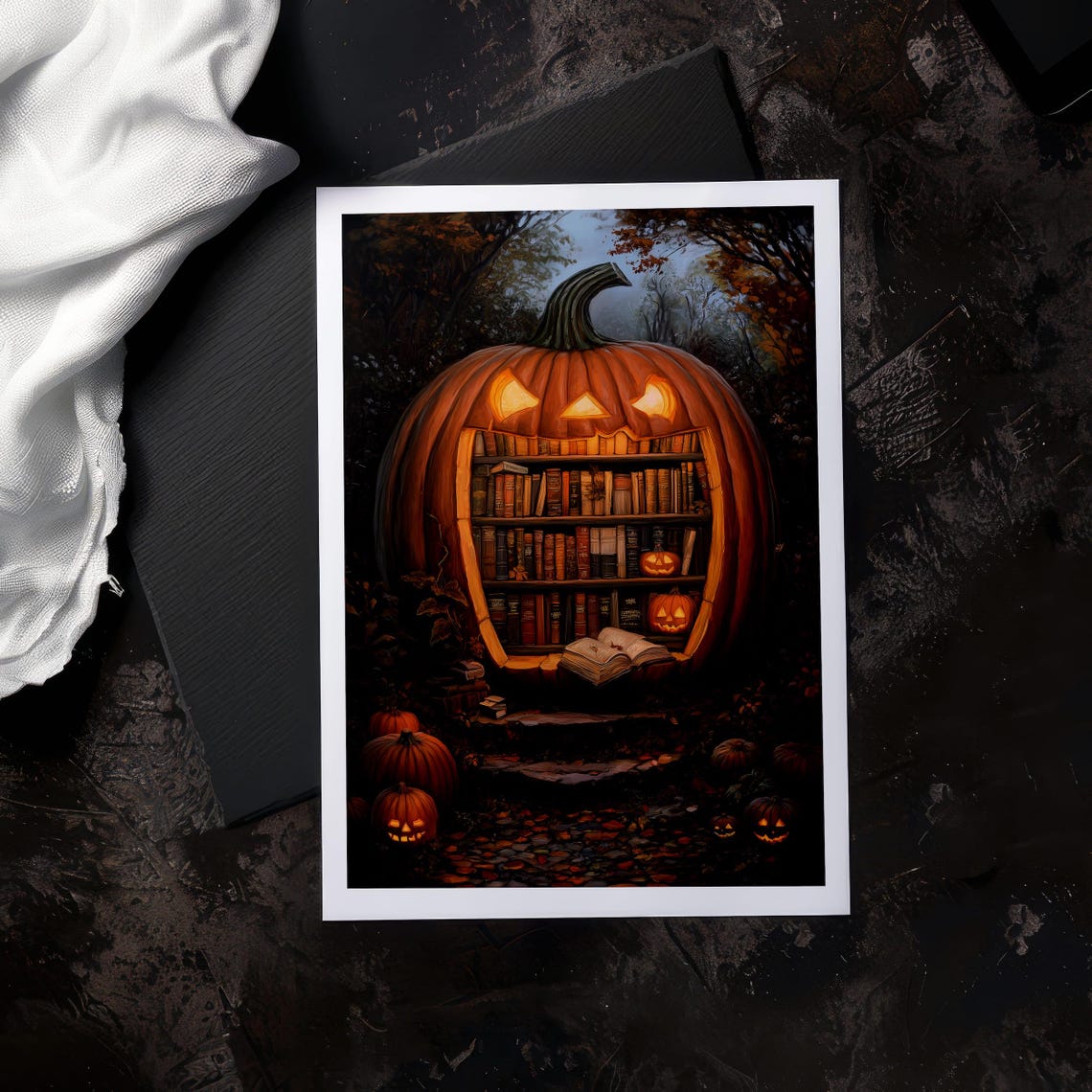 Giant Jack-O-Lantern Secret Library Halloween Spooky Books Poster - Image 4