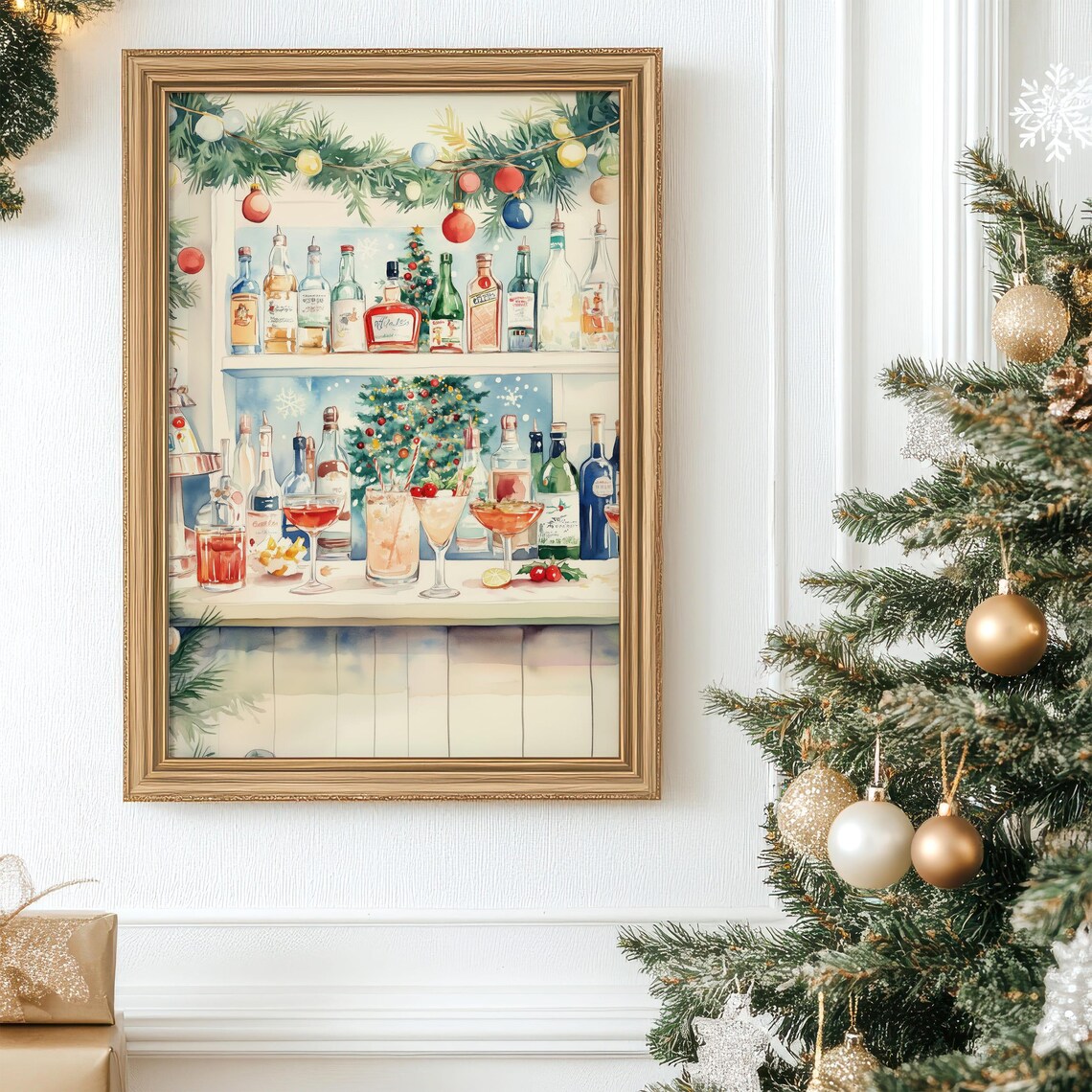 Christmas Bar Cart Holiday Cocktail Art Print - Image 5