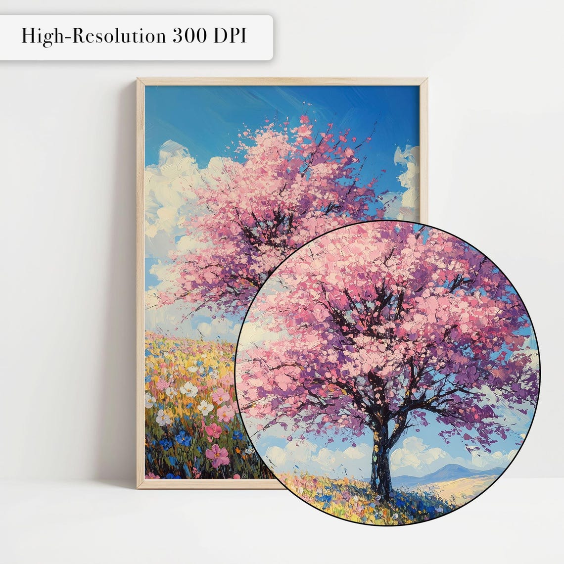 Cherry Blossom Tree Over Wildflower Meadow Spring Art Poster - Image 4