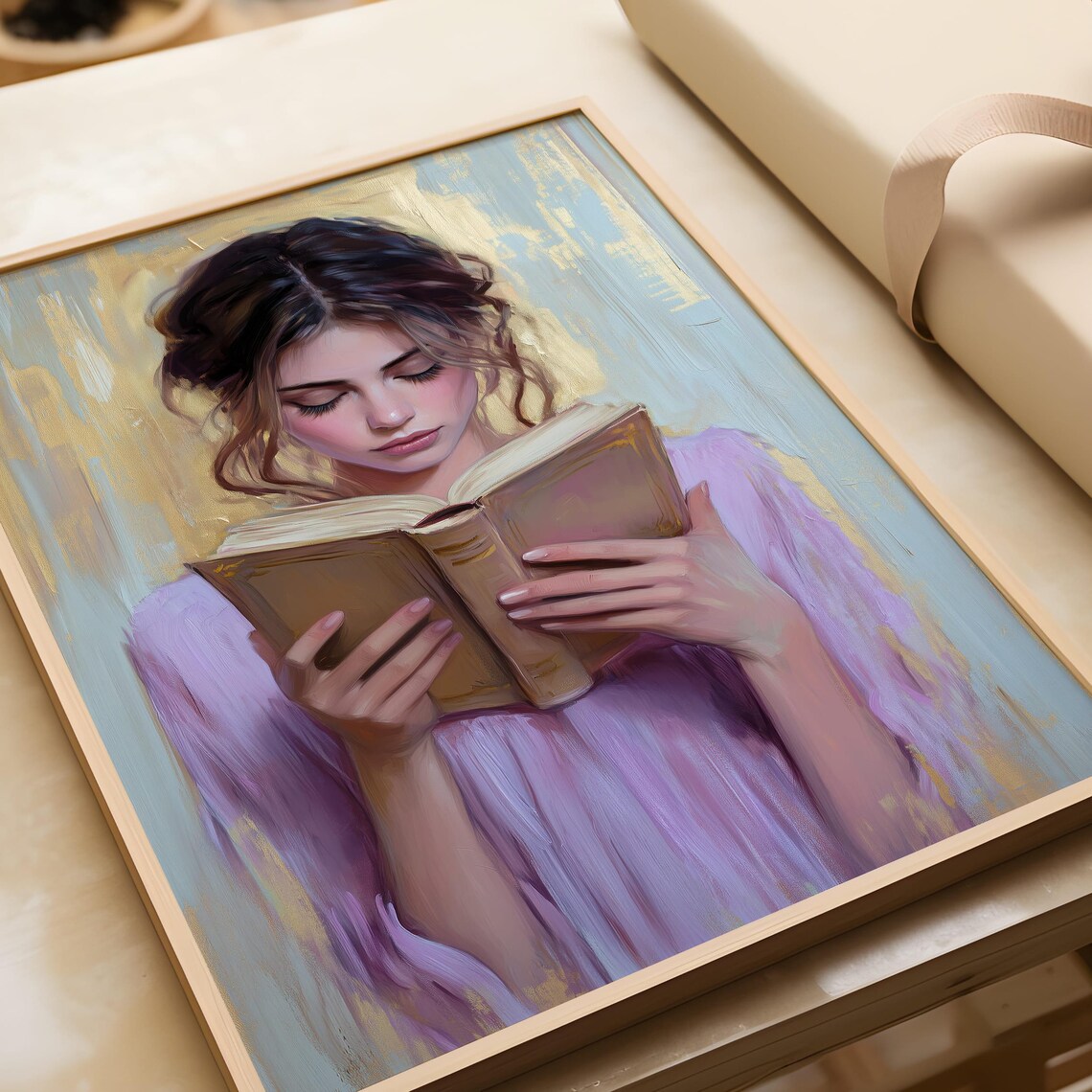 Young Woman Reading Book Painterly Oil Style Book Lover Poster - Image 7