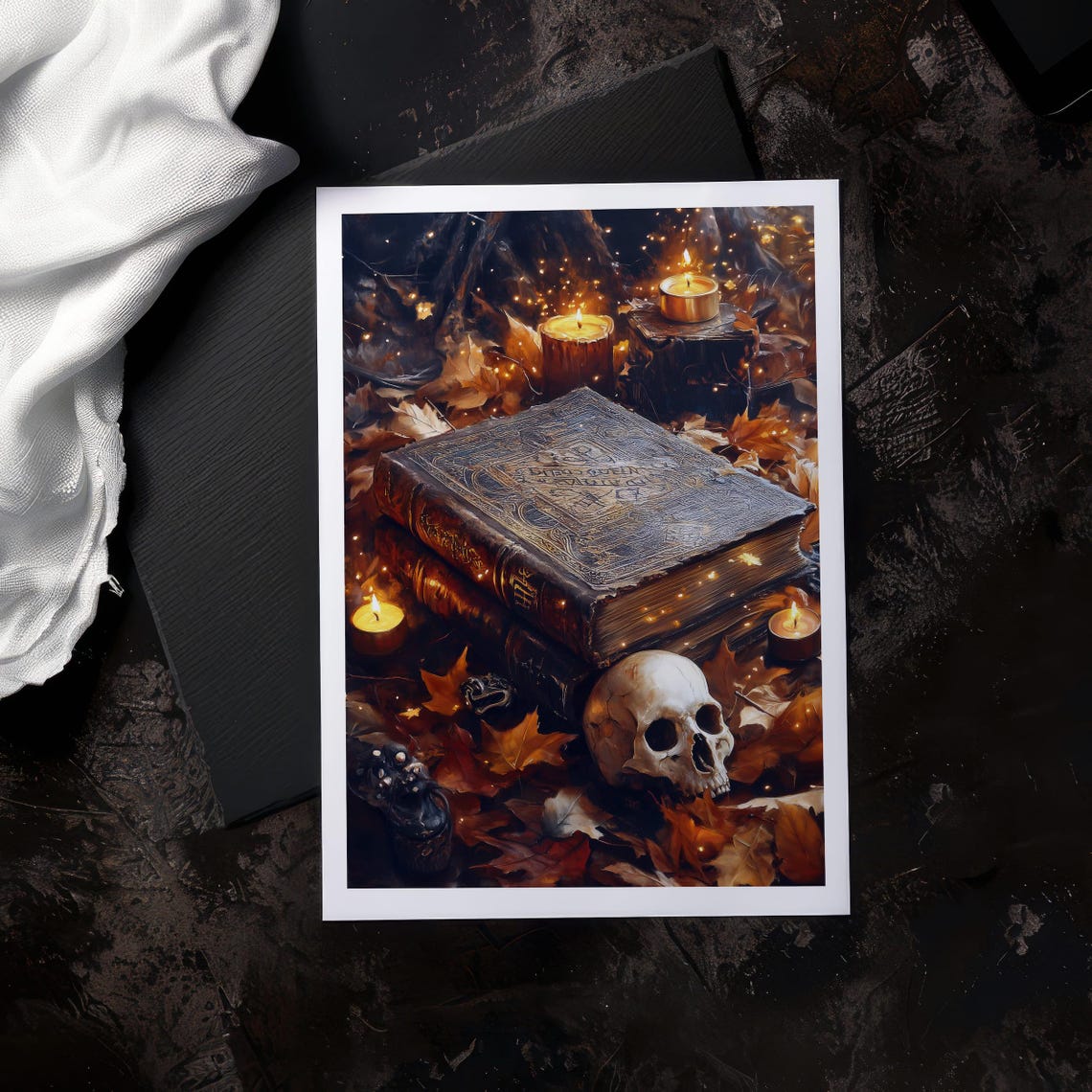 Witchy Spell Books Skull and Candles Dark Academia Art Poster - Image 6