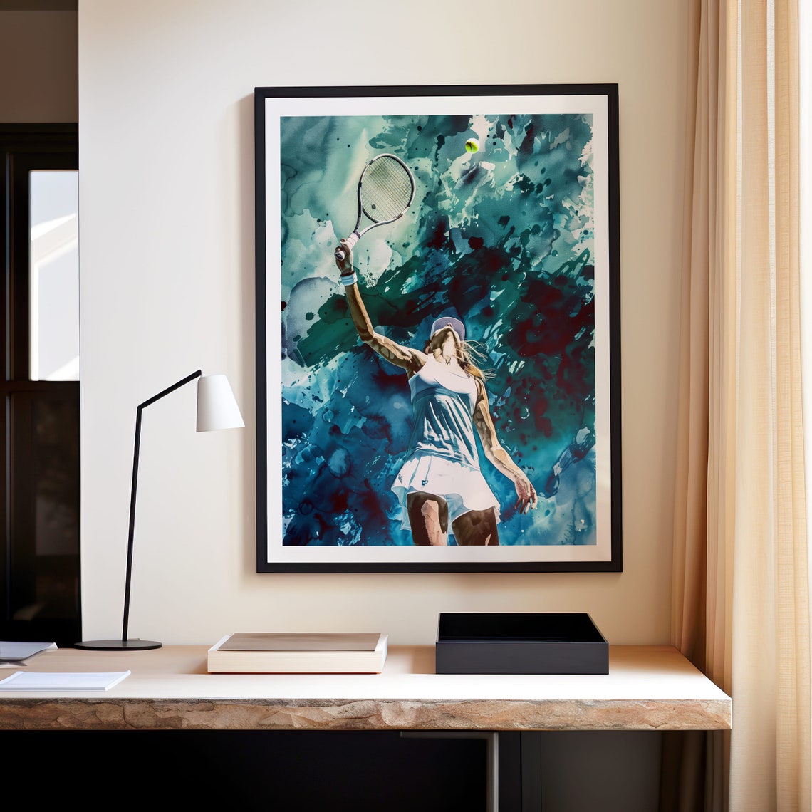 Girl Tennis Player Watercolor Art Female Tennis Print Sports Wall Art For Home Decor Printable Wall Art - Image 4